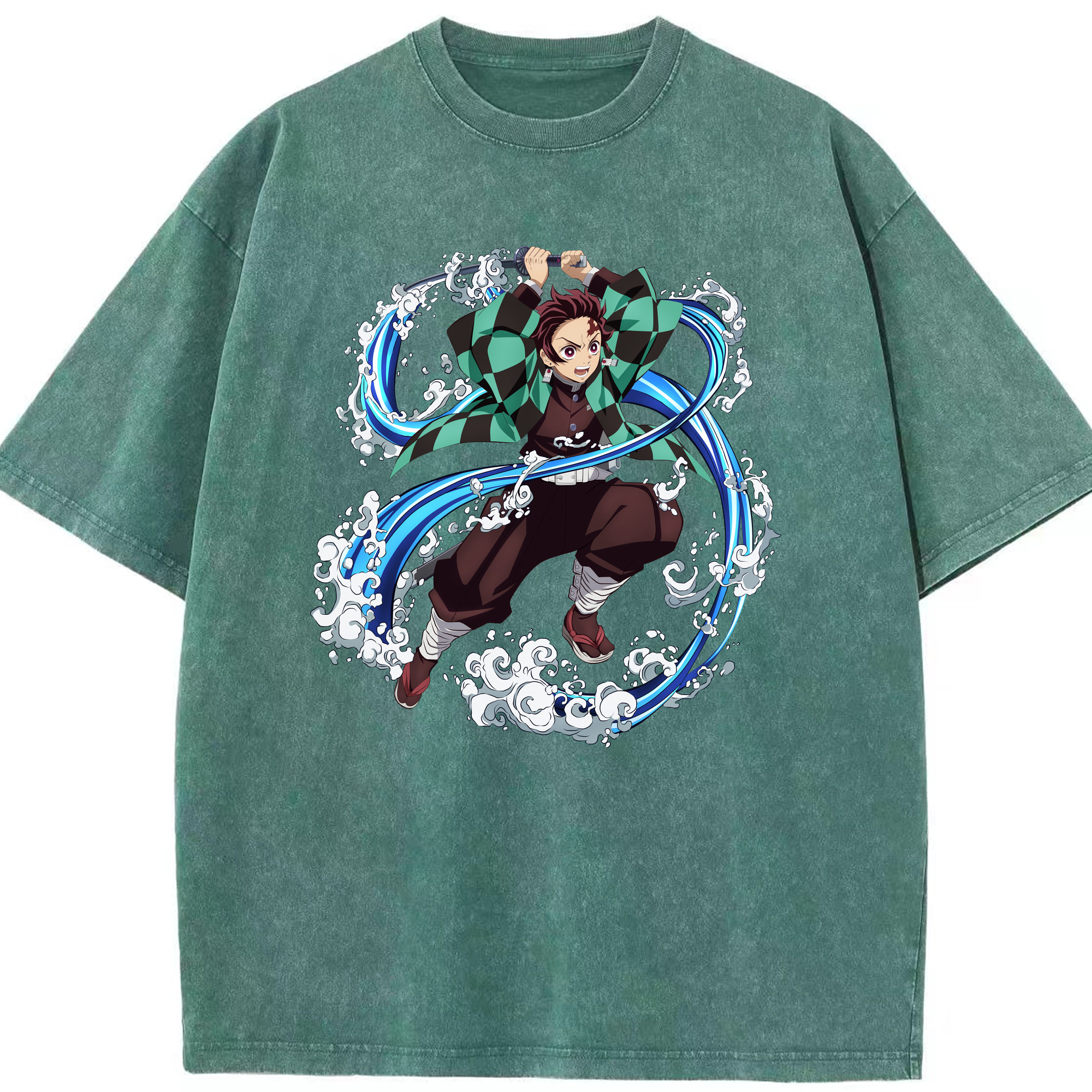 （画像用） 鬼滅の刃 竈門 炭治郎／かまど たんじろう Kamado Tanjirou 綿100% ヴィンテージ風 半袖Tシャツ（フロントプリント）